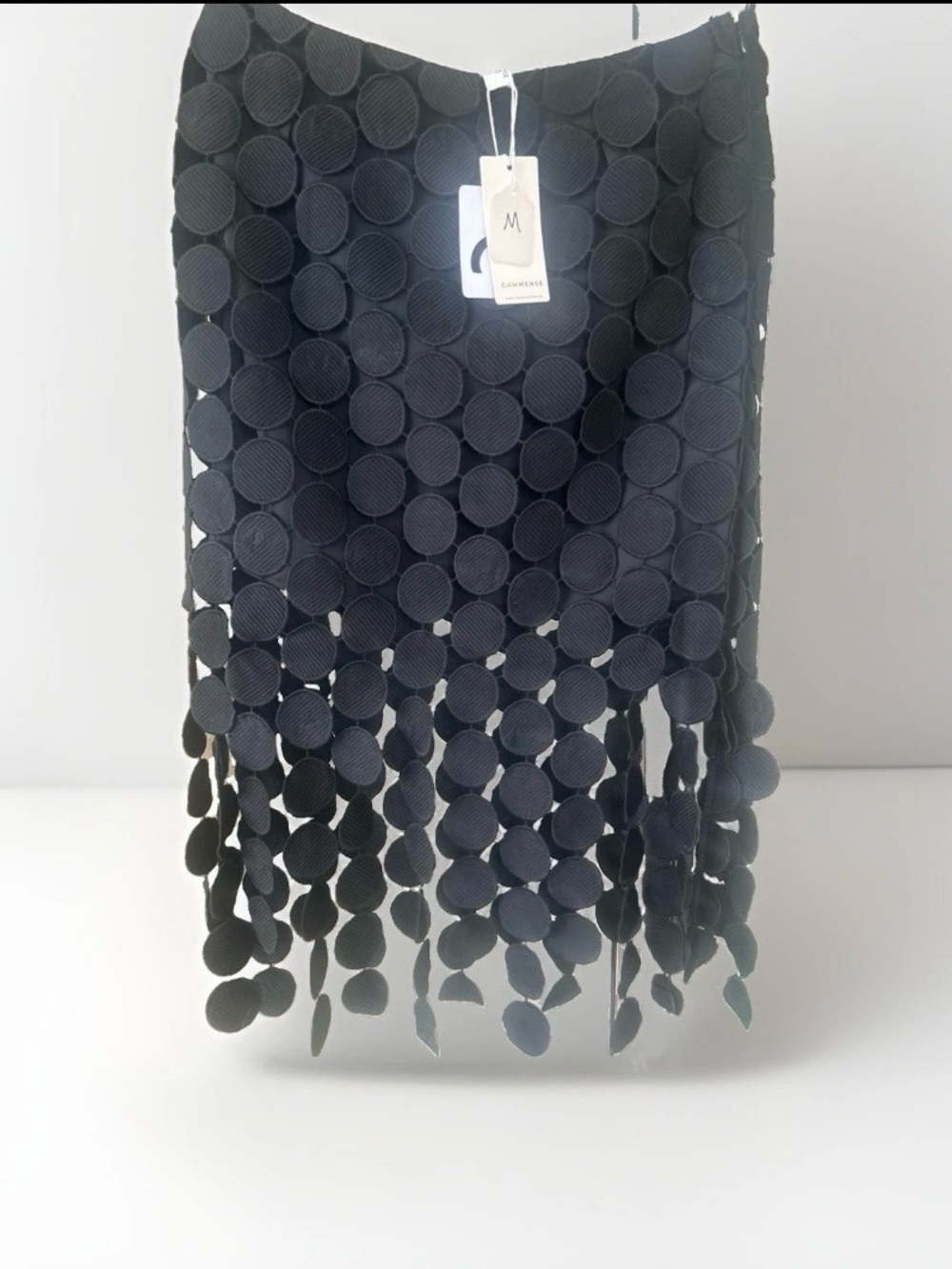COMMENSE Black 3D Disc Appliqué Openwork Midi Skirt NWT Size M